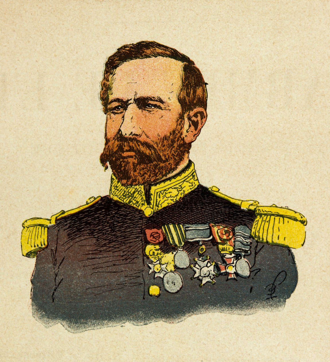 ルイ・ボンブルド（1862-1927）が描いた、グルネストと呼ばれるユージン・セルジュの東部軍（独仏戦争、1870-1871年のキャンペーン）。ブルバキ将軍（1816-1897）の肖像、個人蔵 作： ルイ・チャールズ・ボンブル