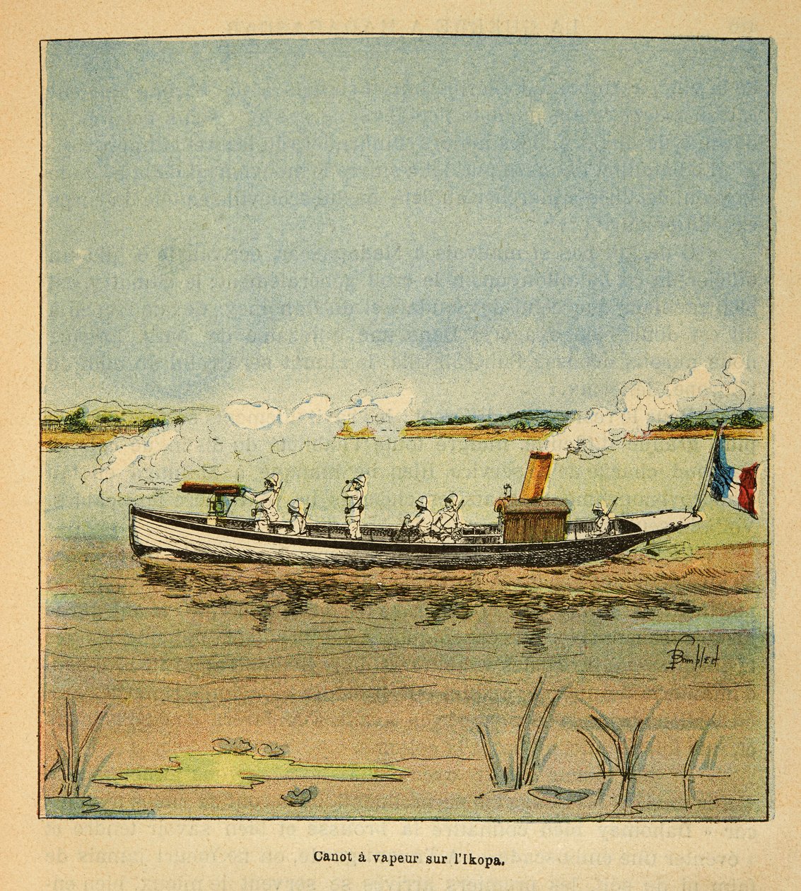 Henri Galli dit Galllichet (1854-1922)著、Louis Bombled (1862-1927)絵による「マダガスカルの戦争-1885-1895年のフランス遠征の逸話史」。1895年、マダガスカルのイコパ川におけるフランスのカノンニエール、個人蔵 作： ルイ・チャールズ・ボンブル