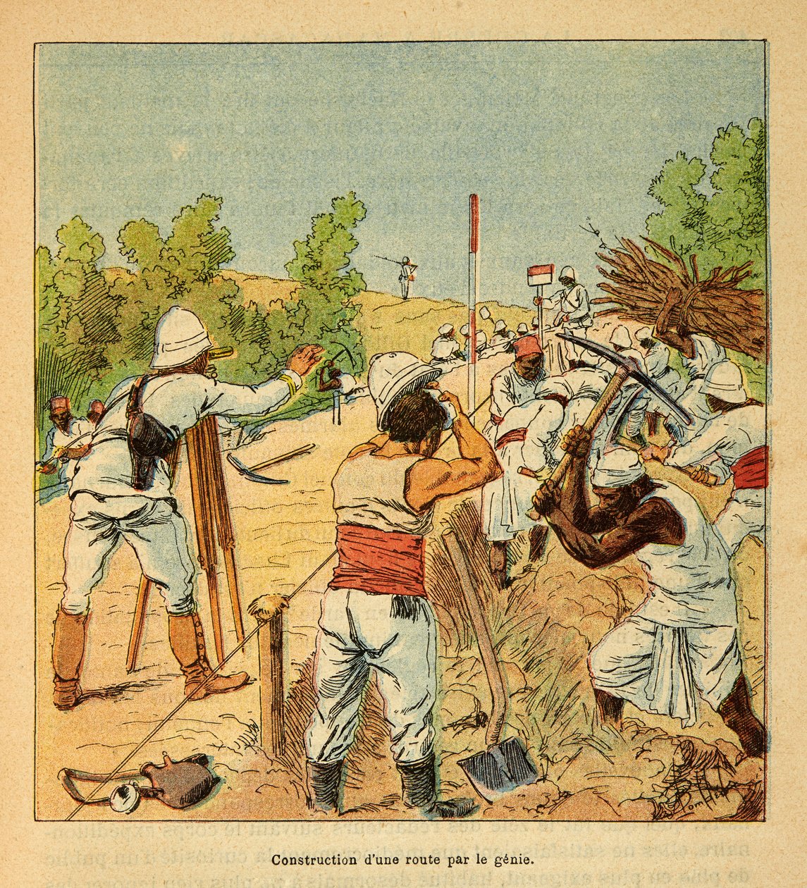 Henri Galli dit Galllichet (1854-1922)著、Louis Bombled (1862-1927)絵による『マダガスカルの戦争-1885-1895年のフランス遠征の逸話史』。1895年ジェニーによるマダガスカルの道路建設、個人蔵 作： ルイ・チャールズ・ボンブル