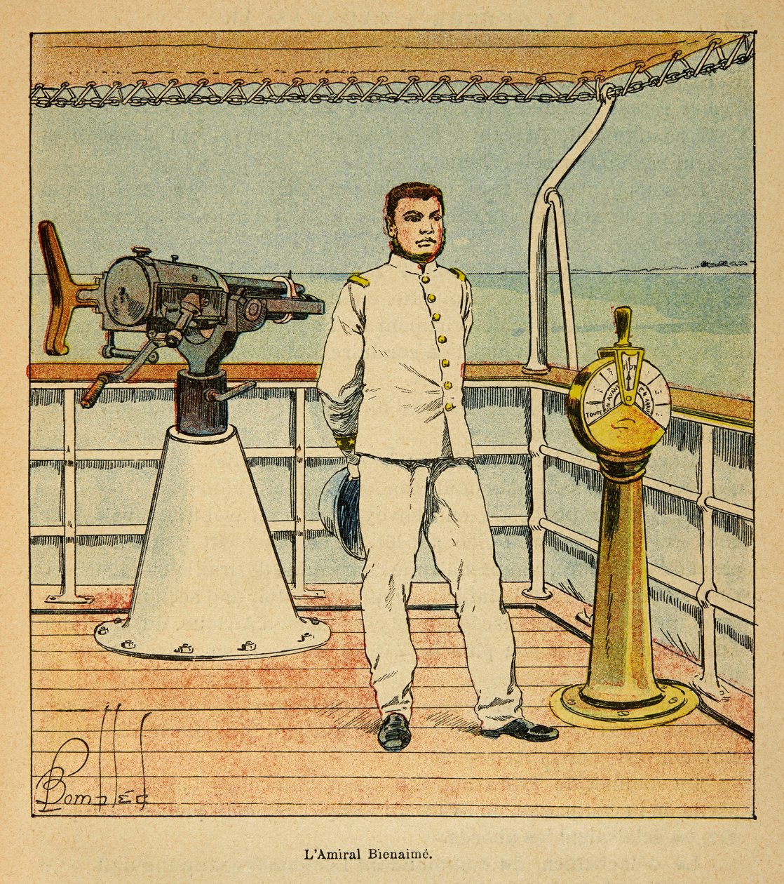 Henri Galli dit Galllichet (1854-1922)著、Louis Bombled (1862-1927)絵による「マダガスカルの戦争-1885-1895年のフランス遠征の逸話史」。Bienaime提督（1843-1930）の肖像、個人蔵 作： ルイ・チャールズ・ボンブル