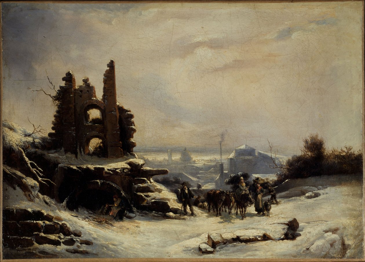 市場からの帰り（パリの雪）1830年頃（油彩・カンヴァス） 作： ルイクロードペインティングインダストリー