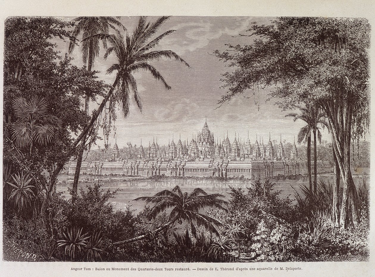 1870年頃のアンコール・トムの眺め - パリのルイ・ドラポルトの「Voyage au Cambodia」に掲載されています。 作： ルイ・デラポルテ