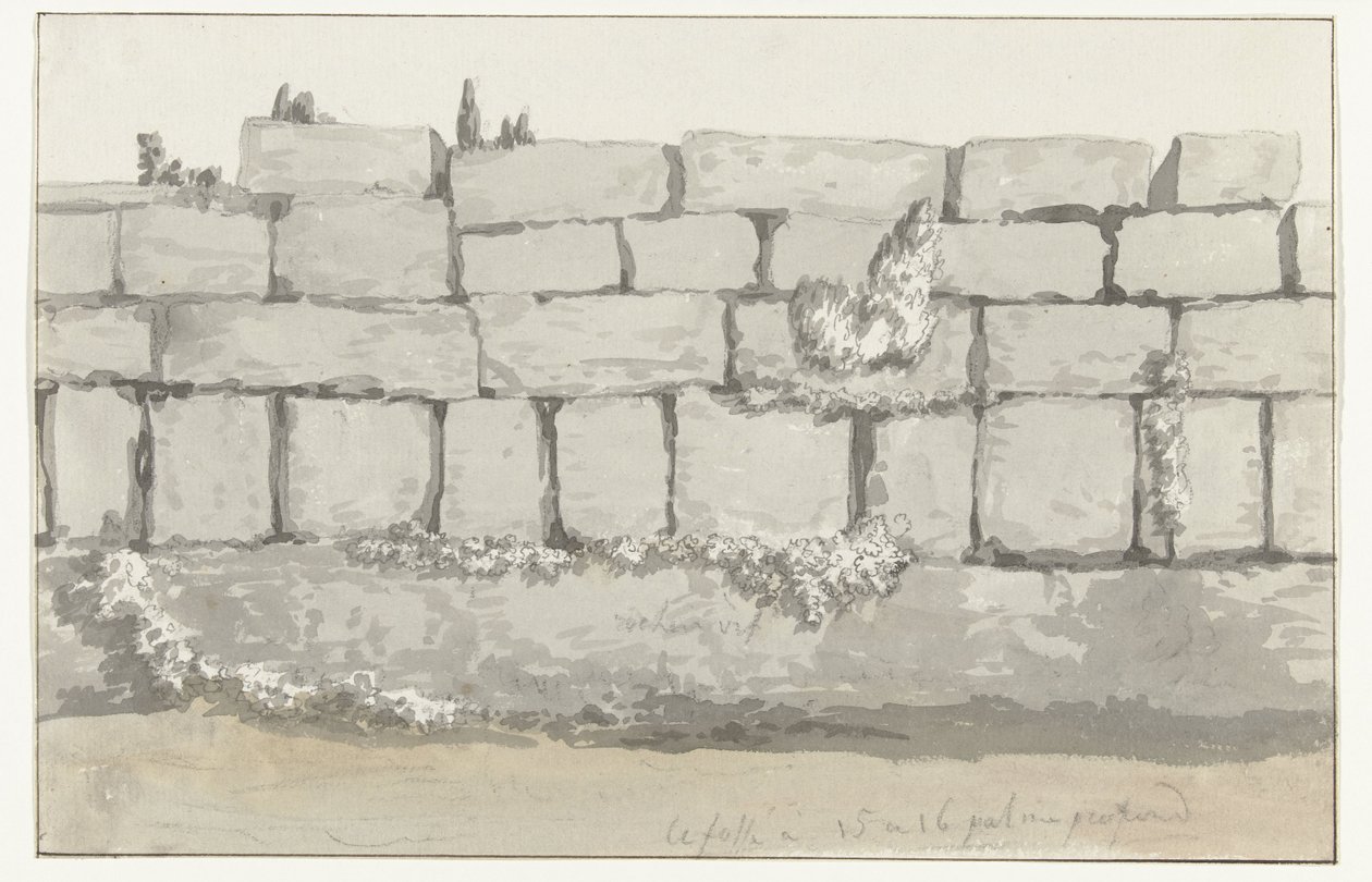 古代都市マンドゥリアの古代寺院の外壁の外観 Structure extérieure du mur extérieur de láncienne Mandurie イタリアの航海、シチリアとマルテの航海 - 1778年（シリーズタイトル） 作： ルイデュクロス