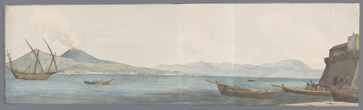Gezicht op Vesuvius en kust van Portici vanaf hook van Castel dell