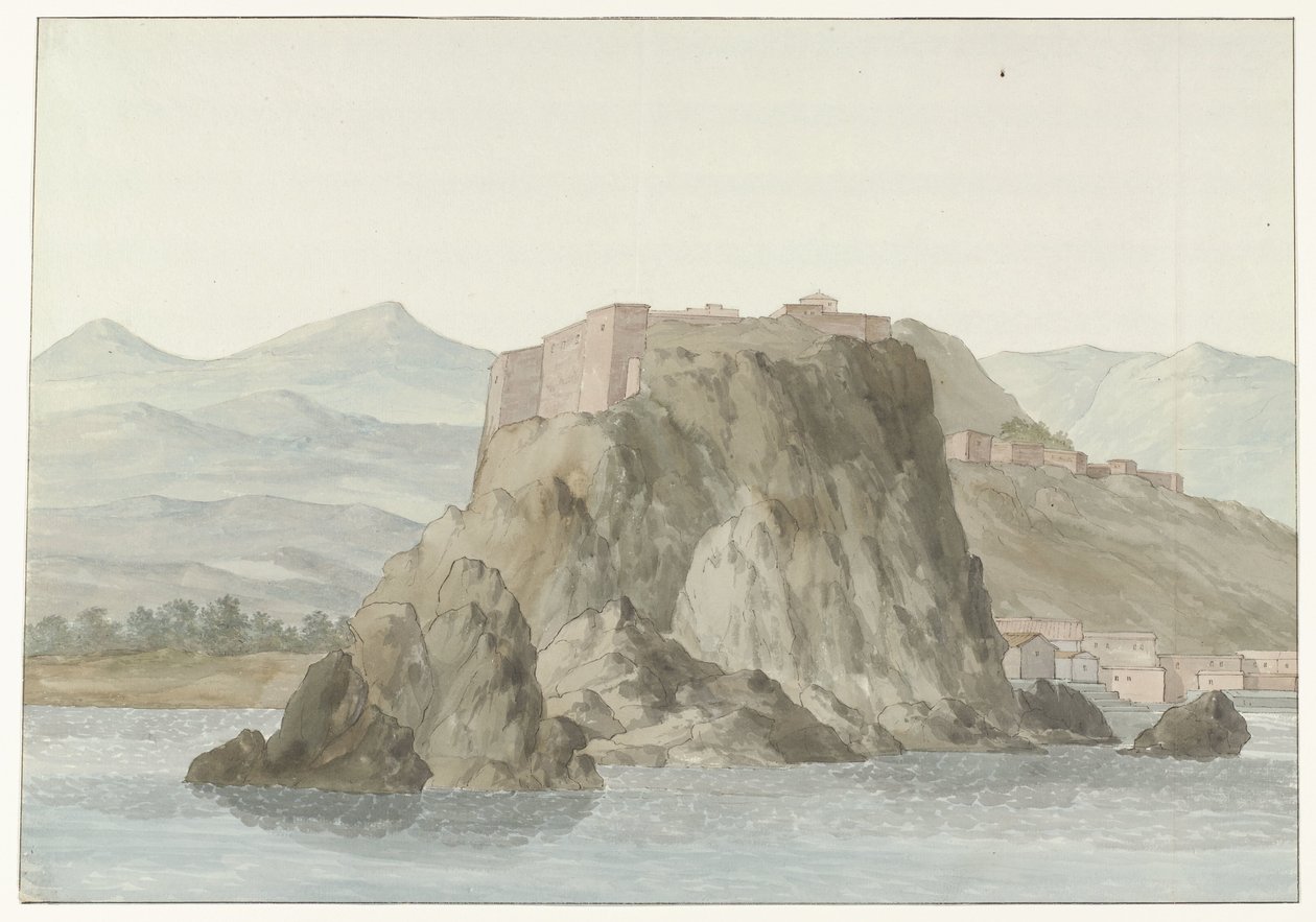 北側の海から見たカラブリア地方の岩とシッラの町 Rocher & Ville de Scilla and Calabre; vue Prize en mer, du côté du Nord (オブジェクトのタイトル) イタリアの航海、シチリアとマルテの航海 - 1778年（シリーズタイトル） 作： ルイデュクロス