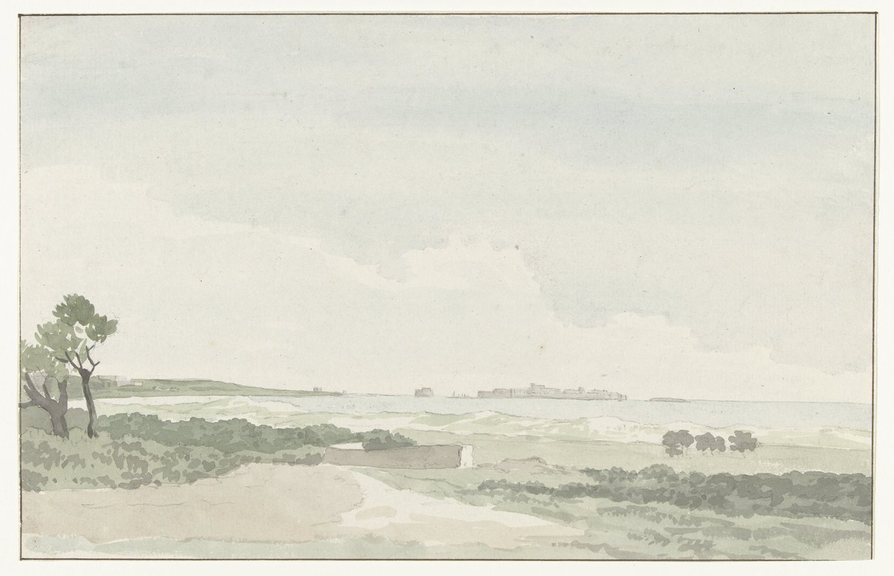 Vergezicht met de stad Gallipoli ガリポリの街の遠景 (オブジェクトのタイトル) イタリア、シチリア、マルタの旅 - 1778 (シリーズタイトル) 作： ルイデュクロス