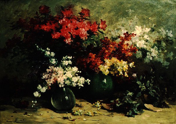 春の花の静物画（油彩・キャンバス） 作： ルイ・エミール・ミネット