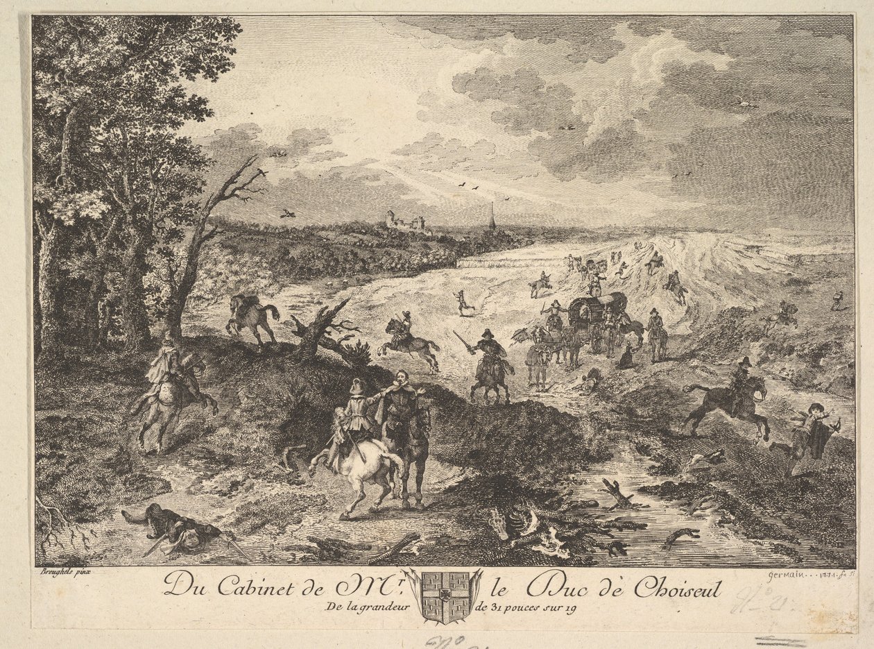 ショワズール公爵が所蔵する絵画の後に描かれた「道路上の強盗」（1771年）。 作： ルイスジェルマン