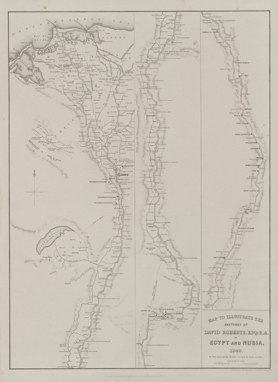 エジプトとヌビア、第 III 巻: デビッド ロバーツのスケッチを示す地図、Esq: R.A. エジプトとヌビアで 1849 作： ルイ・ハゲ