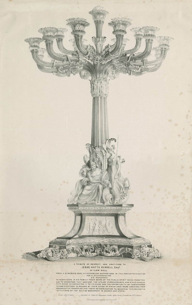 Ilam Hall-Candelabra：lithograph、1832 作： ルイ・ハゲ