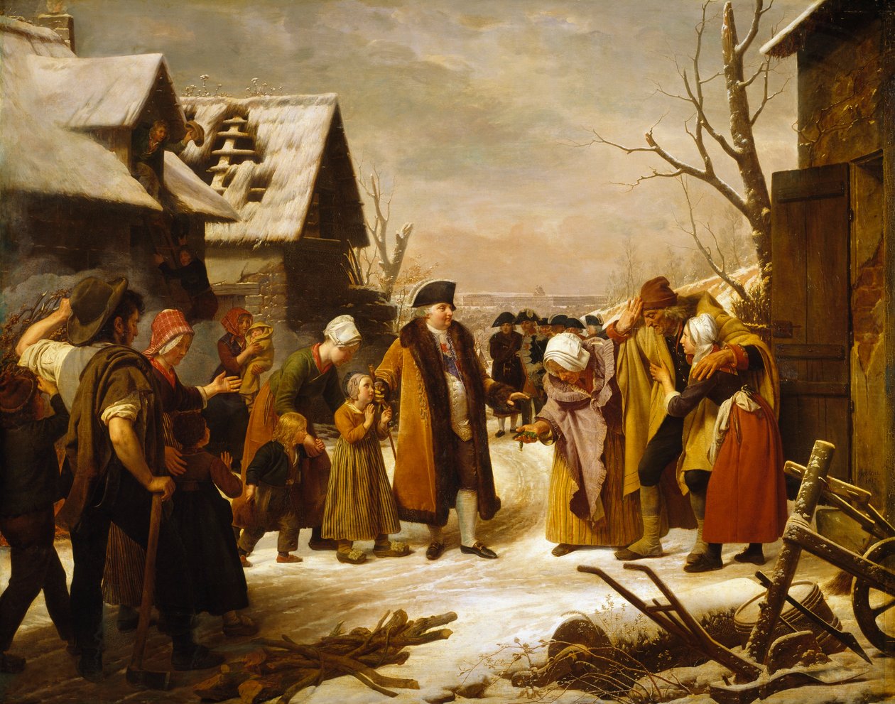 1788年冬、ヴェルサイユの貧しい人々に施しをするルイ16世 作： ルイ・エルサン