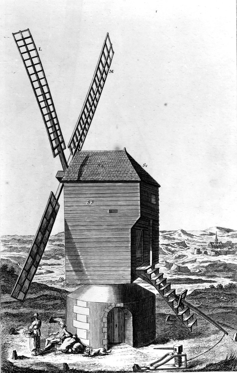 M. DiderotとM. D&39;Alembertによる「百科事典」の風車、c.1750-1770を発表 作： ルイ・ジャック・グシエ