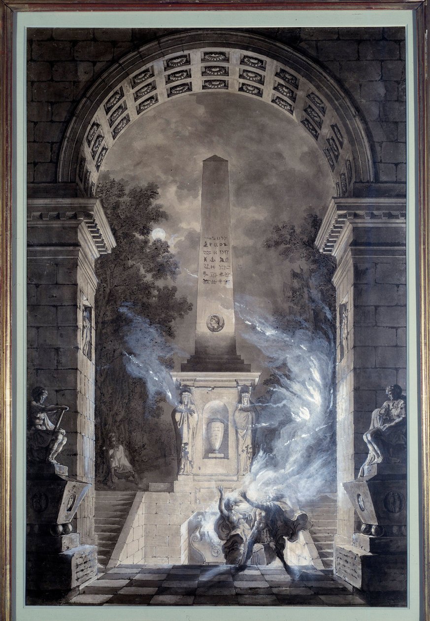 風景：Francois Marie Arouet dit Voltaire (1694-1778) (1748) 1784の作品「Semiramis」のためにJean Louis Desprez (1743-1804)が実現した装飾プロジェクト。ティチーノの缶詰。 作： ルイ・ジャン・デスプレス