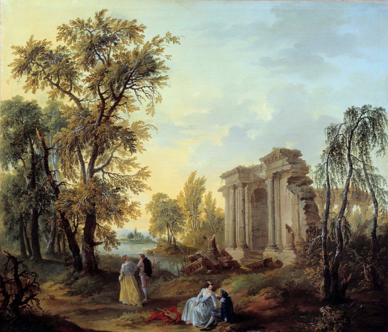 ウォーク・シャンペトル Louis Joseph Watteau dit Watteau de Lille (1731-1798) 18世紀に描かれた絵画。日 1,02x0,8 m マルセイユ、ミュゼ・デ・ボザール 作： ルイ・ジョセフ・ヴァトー