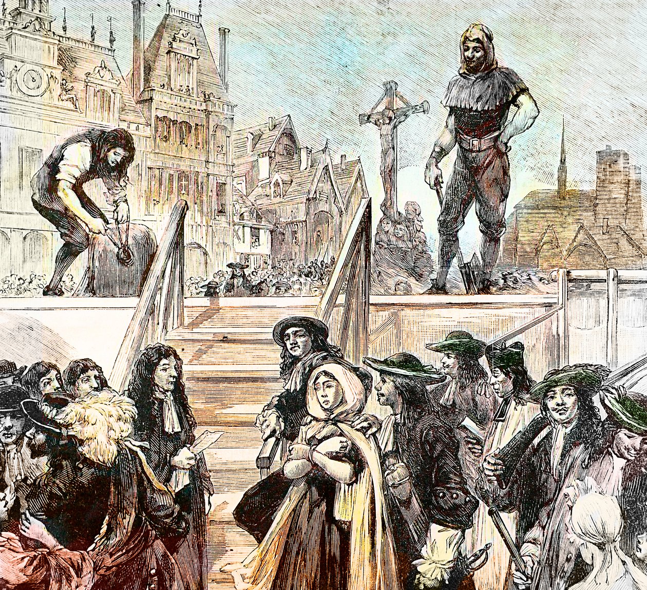 毒殺の罪で宣告された侯爵夫人マリー・マドレーヌ・ドーブレイの処刑。Louis Daudenarde (d.1907)によるエングレーヴィング - 毒殺刑に処せられたブランヴィリエ侯爵夫人Marie Madeleine Dreux d