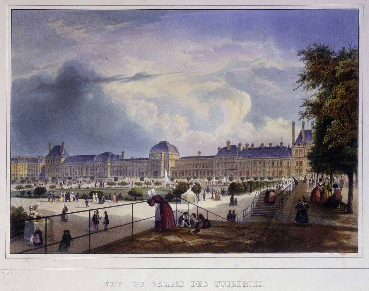 チュイルリー宮殿の眺め - アルノウトの「Paris en 1837」より 作： ルイジュールアーノウ