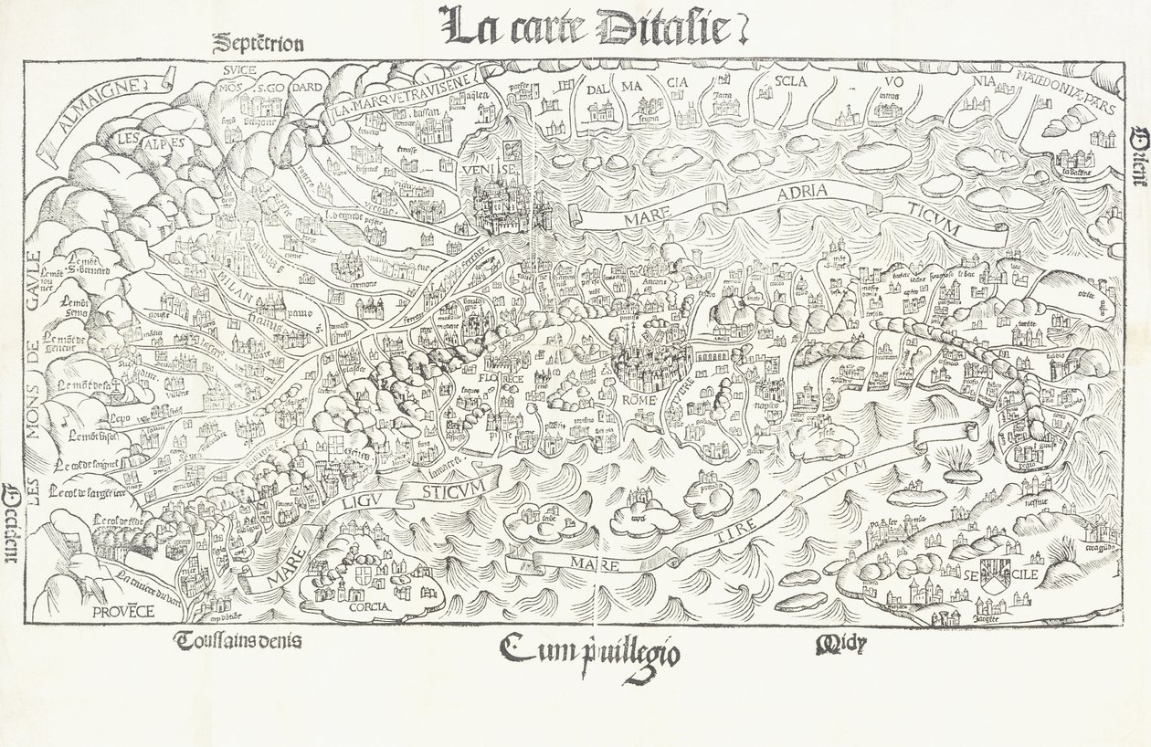 イタリアの地図、1830年頃 作： ルイ・ジュリアン・ジャコット