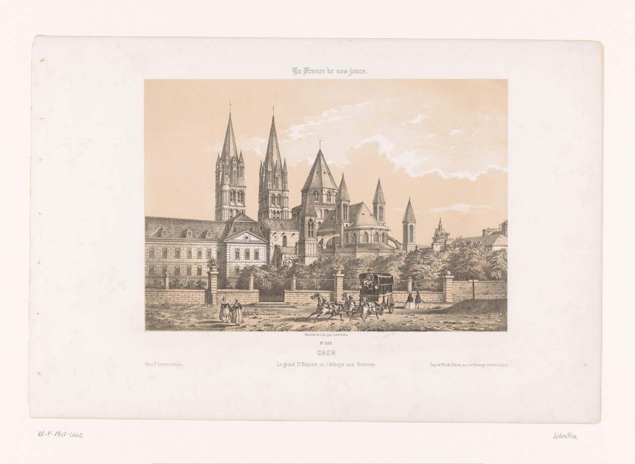 Zicht op de Abbaye aux Hommes met de Saint-Étienne Church te Caen カーン。 偉大な Et. Etienne、または男性の修道院 (オブジェクトのタイトル) Hedendaags Frankrijk (シリーズタイトル) 最近のフランス (オブジェクトのシリーズ タイトル) 作： ルイ・ル・ブルトン
