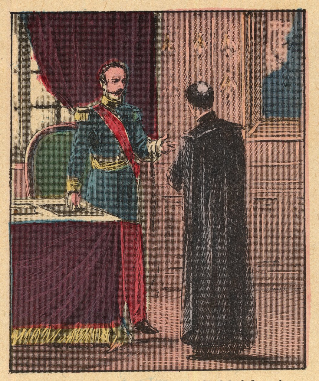 ナポレオン3世とルイ・ガストン・ド・セギュール (ルイ・ガストン・ド・セギュール) (1820-1881) エリゼのフランス司教 - - 「目による宗教的教え」からの彫刻。 ルイ・メイトルジャンとジョルジェ・ラモンドによる素晴らしいアルバム - フランス 1910 作： Louis Maitrejean