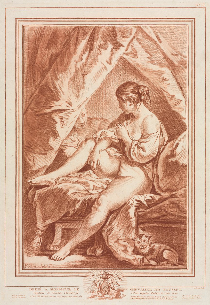 1764年以前のベッドに座った若い女性。 作： ルイ・マリン・ボネット