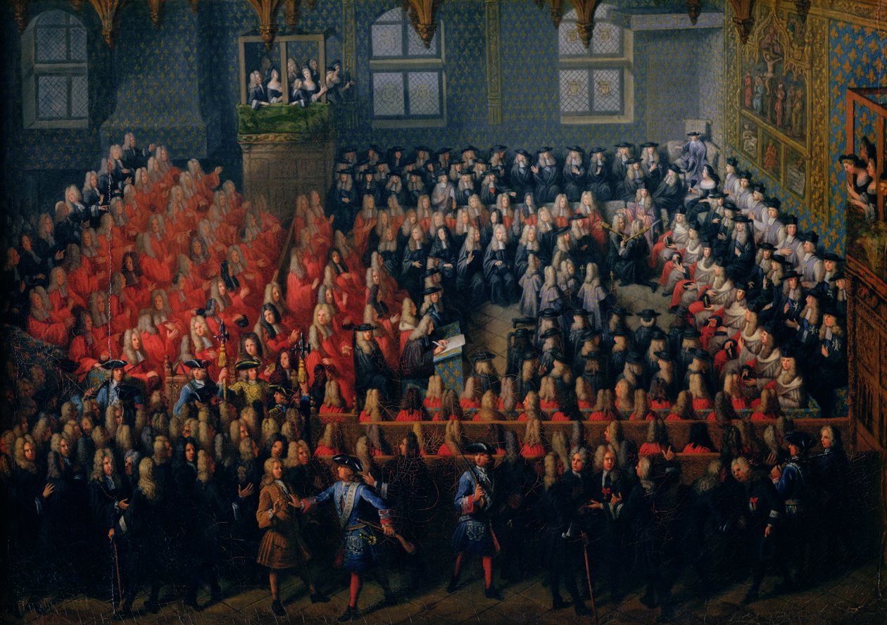1715年9月12日、パリ議会で開催された正義のベッド 作： ルイ・ミシェル・デュメスニル