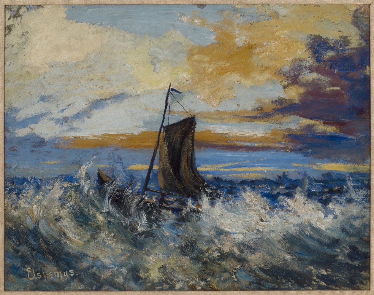 帆船、嵐の海 1907年頃（油彩、板紙） 作： ルイ・ミシェル・アイルシェミウス