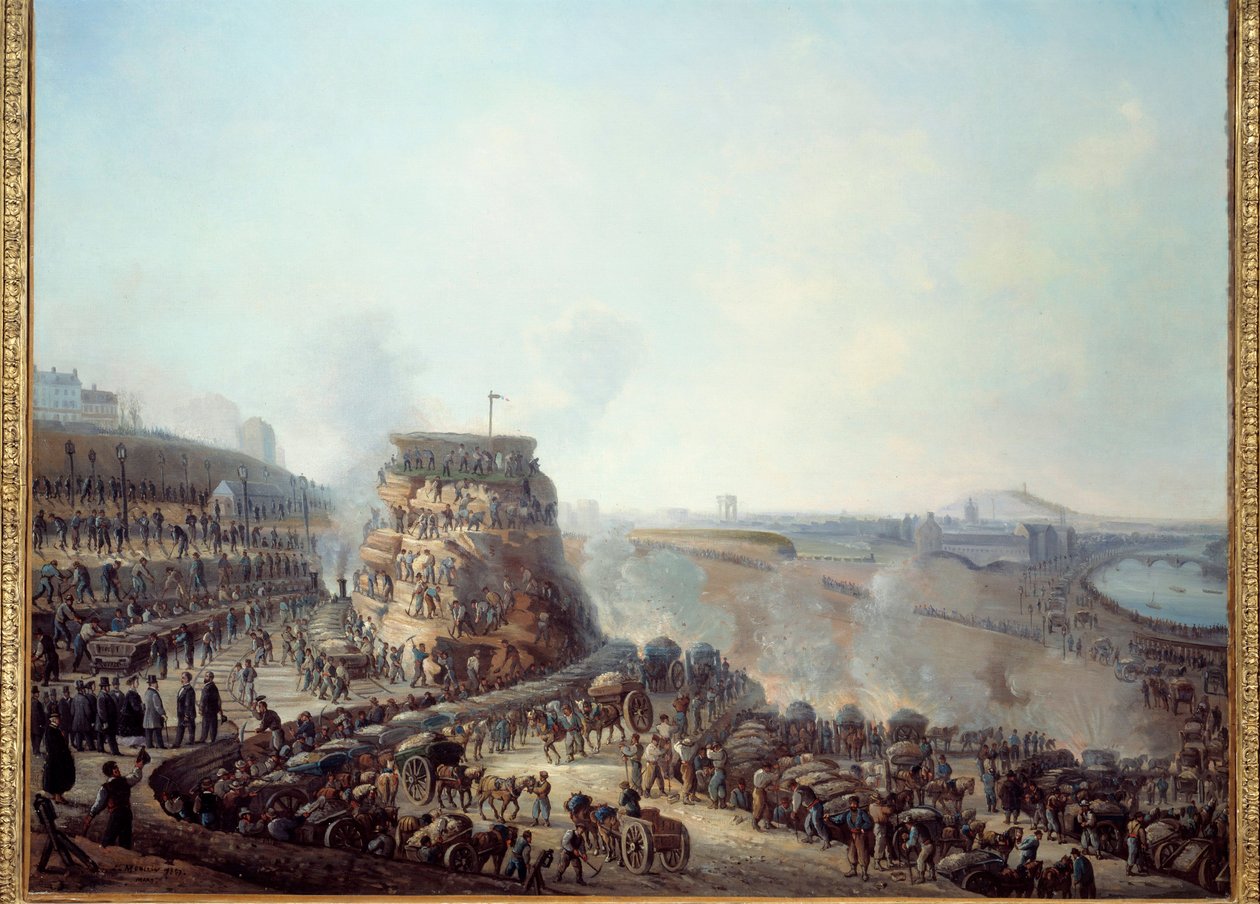 第二帝政期のパリの変貌、オスマン・パリ。"Visit of Emperor Napoleon III (1808-1873) and Impress Eugenie (1826-1920) to the construction site of the collapse of the hill of Chaillot" この工事現場は、主要なw 作： ルイ・ムーリン