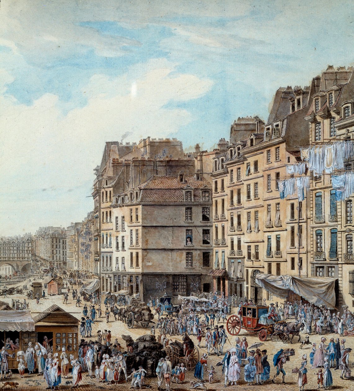 1782年のパリ港のドックでの海上生活 セーヌ川でのペニシェや商業活動。詳細ルイ・ド・レスピナス（1734-1808）によるデッサン 1782年 パリ、カルナヴァレ美術館 作： ルイ・ニコラス・デ・レスピナス