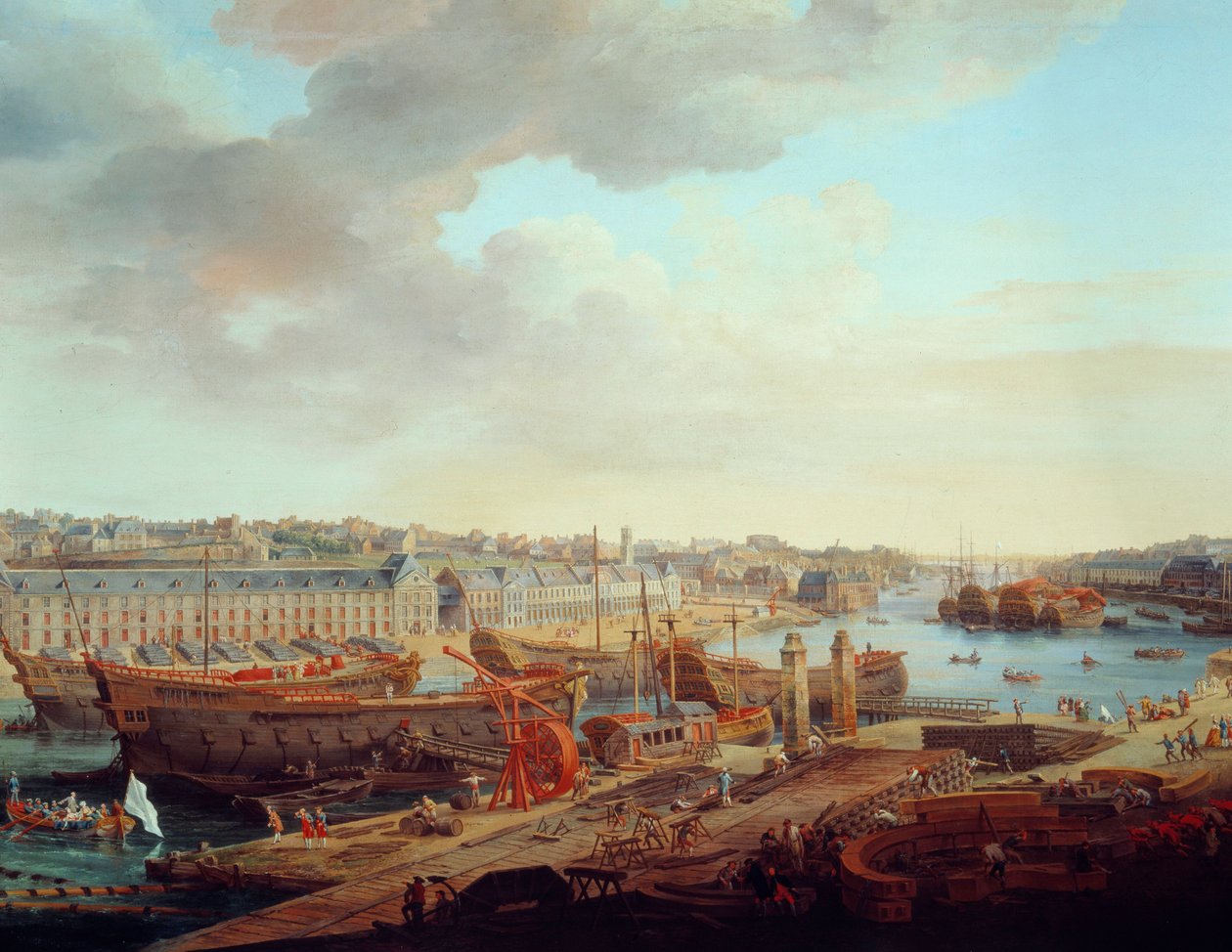 シップヤード。"ブレストの街" 詳細ルイ・ニコラ・ファン・ブラーレンベルヘ（1716-1794）による絵画 1774年 作： ルイ・ニコラス・ファン・ブラレンベルゲ