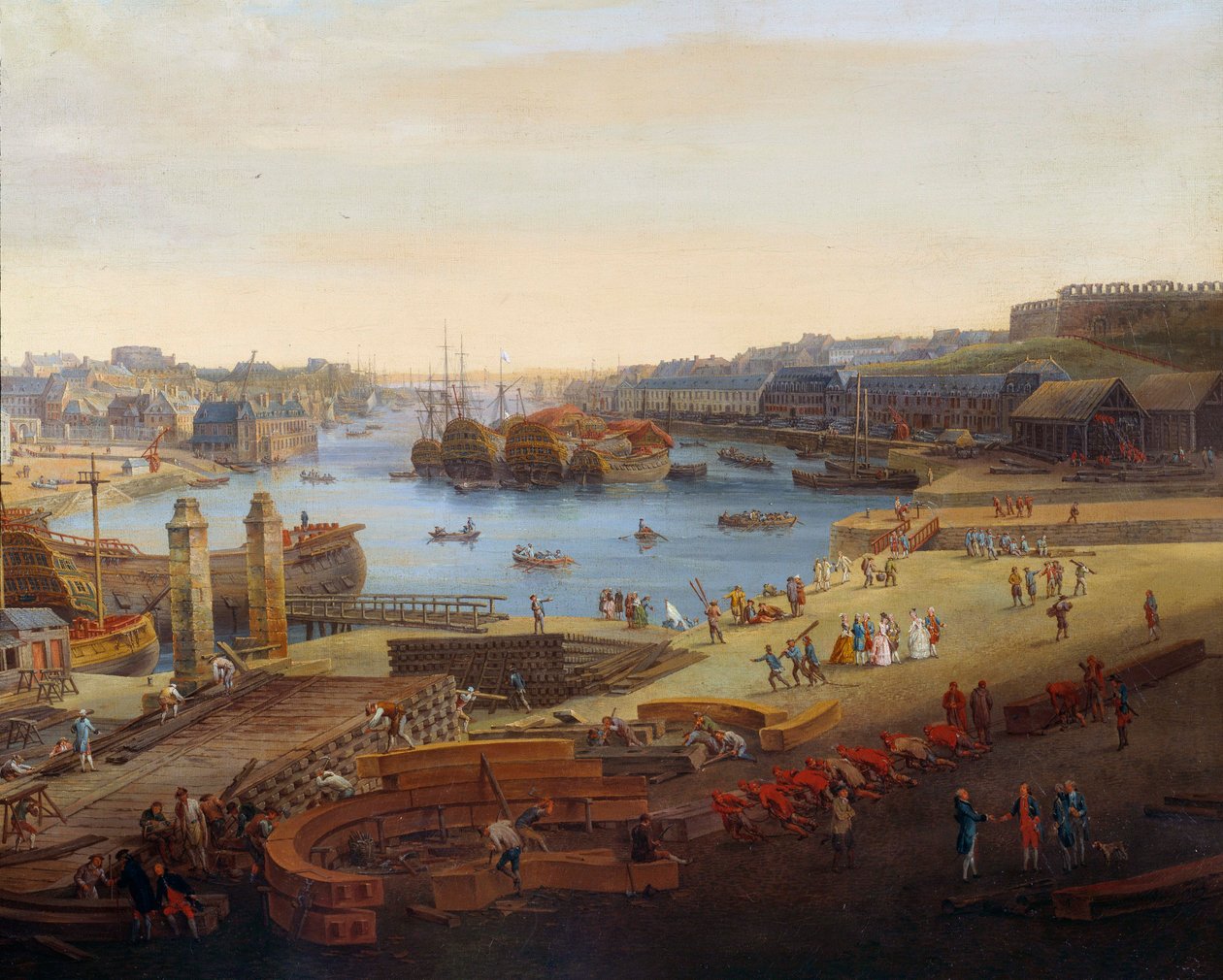 シップヤード"ブレストの港" 詳細ルイ・ニコラ・ファン・ブラーレンベルグ（1716-1794）による絵画 1774年ブレスト、ボザール美術館蔵 作： ルイ・ニコラス・ファン・ブラレンベルゲ