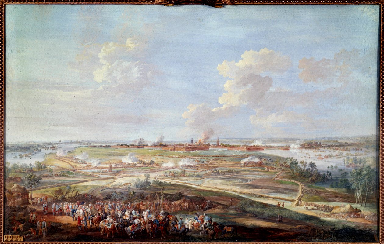 1744年5月28日から6月4日までのルイ15世によるメニン包囲戦の眺め グワッシュ画 ルイ・ニコラ・ヴァン・ブラーレンベルヘ（1716-1794）1780年 Sun.0.59 x 0.94 m 作： ルイ・ニコラス・ファン・ブラレンベルゲ