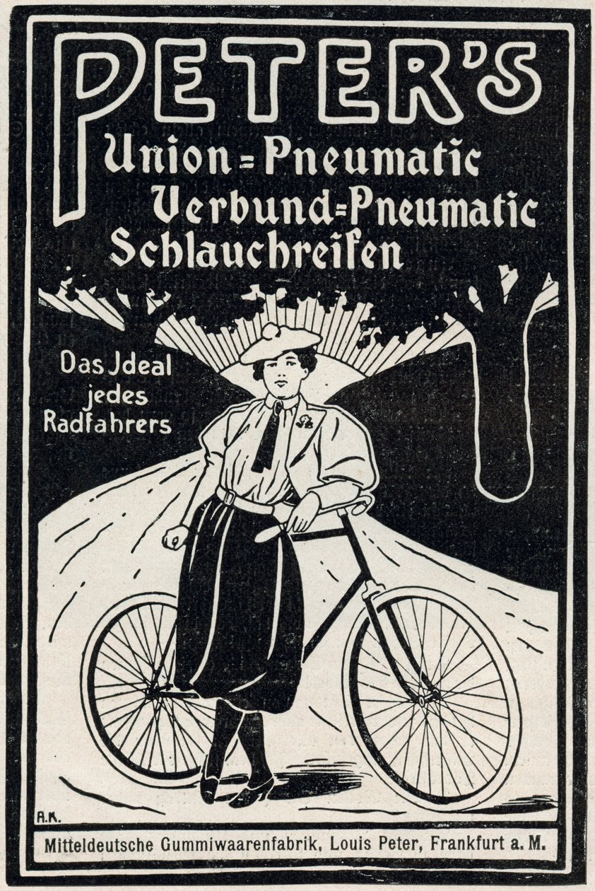 ピーターの空気入り自転車タイヤの広告、1898 年 作： ルイス・ペーター