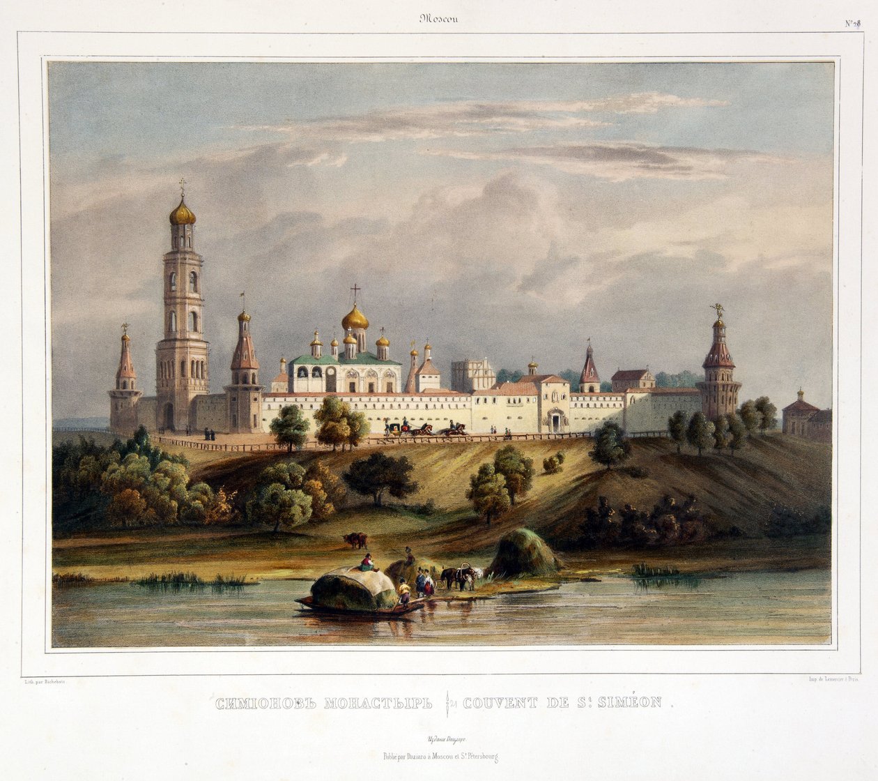 聖シモン修道院 (シメオン)、モスクワ (モスクワのシモノフ修道院の眺め). Louis Pierre Alphonse Bichebois (1801-1850) の作品、水彩で着色された彫刻、19 世紀初頭。 フランスの芸術、風景、古典主義。 州立博物館 作： ルイ・フィリップ・アルフォンス・ビシュボワ