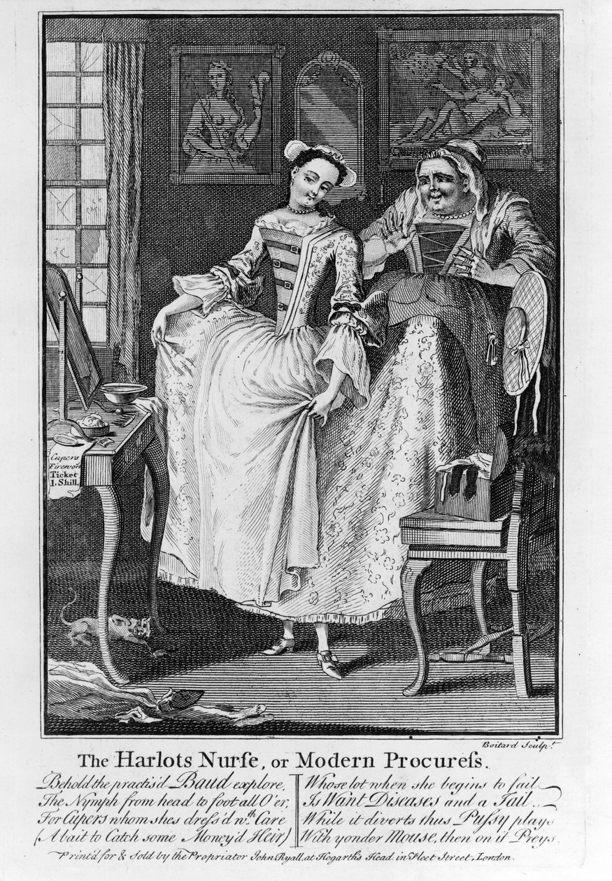 Harlots NurseまたはModern Procuress、パブ。 1750（bw彫刻） 作： ルイ・フィリップ・ボワタード