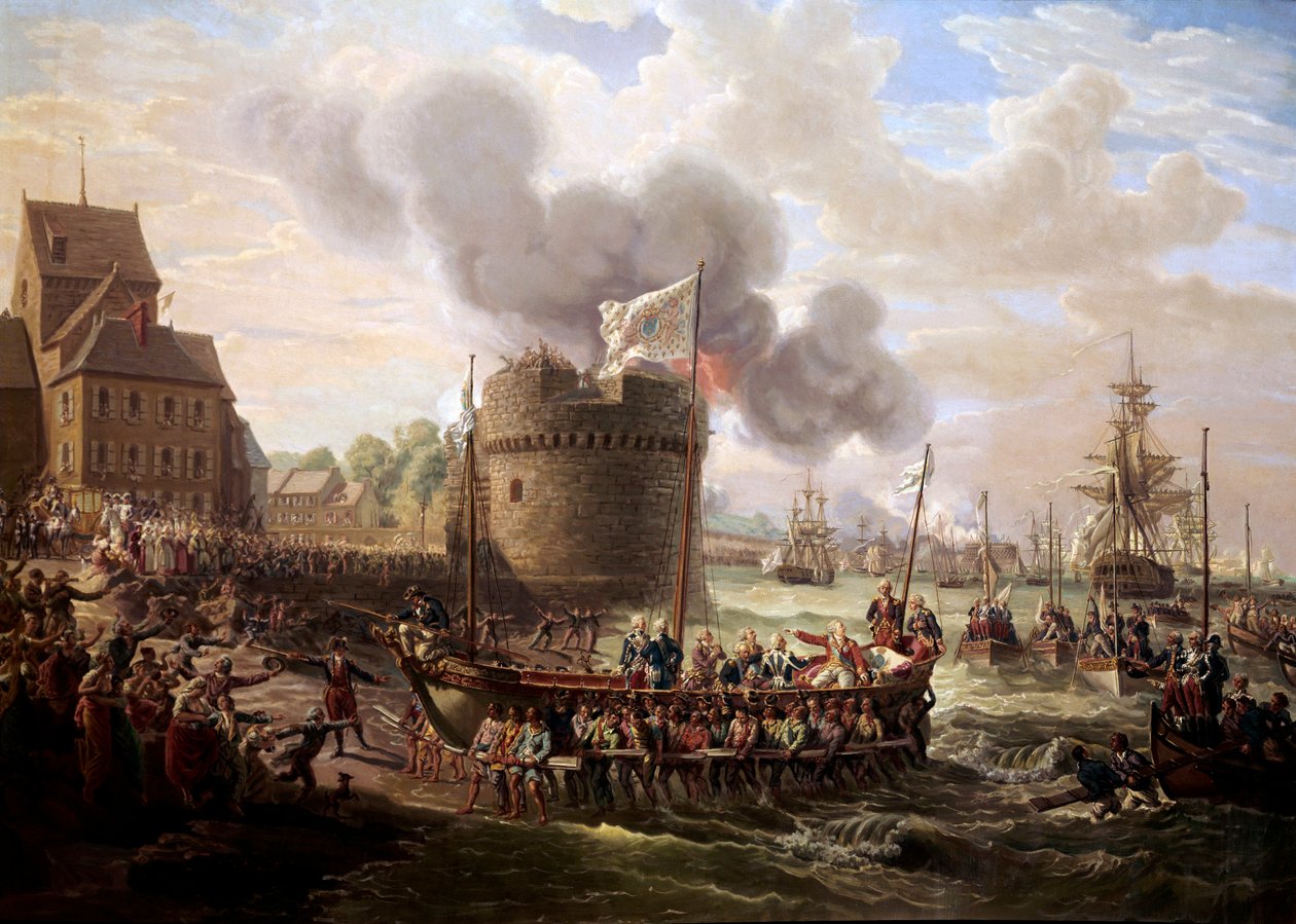 1786年6月23日、シェルブール港の作業場を視察する国王ルイ16世 絵画：ルイ・フィリップ・クレパン（1772-1851） 1786年 パリ、ルーヴル美術館蔵。 作： ルイ・フィリップ・クレパン