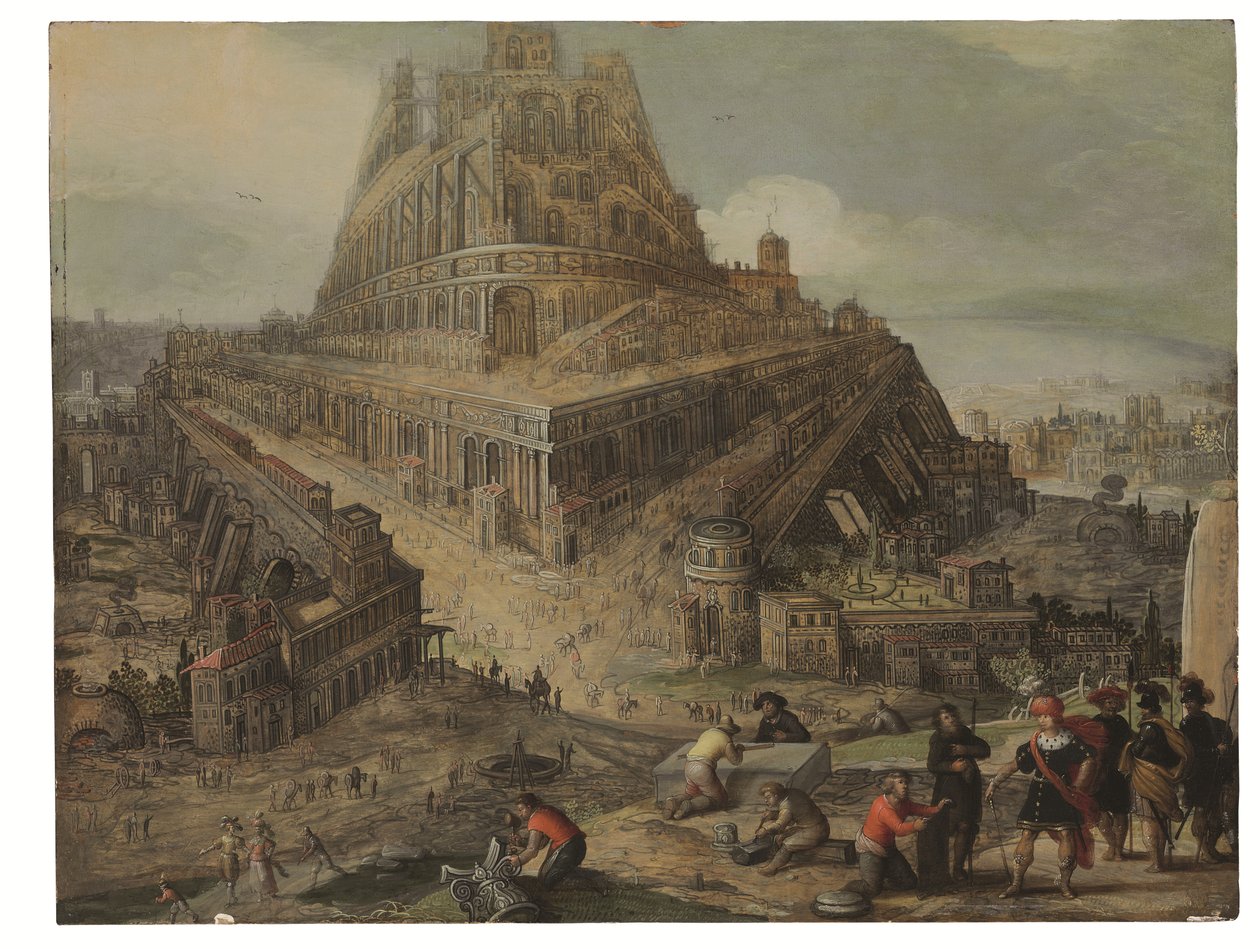 バベルの塔の建設を命じるニムロド王（油彩・パネル） 作： Louis de (circle of) Caullery