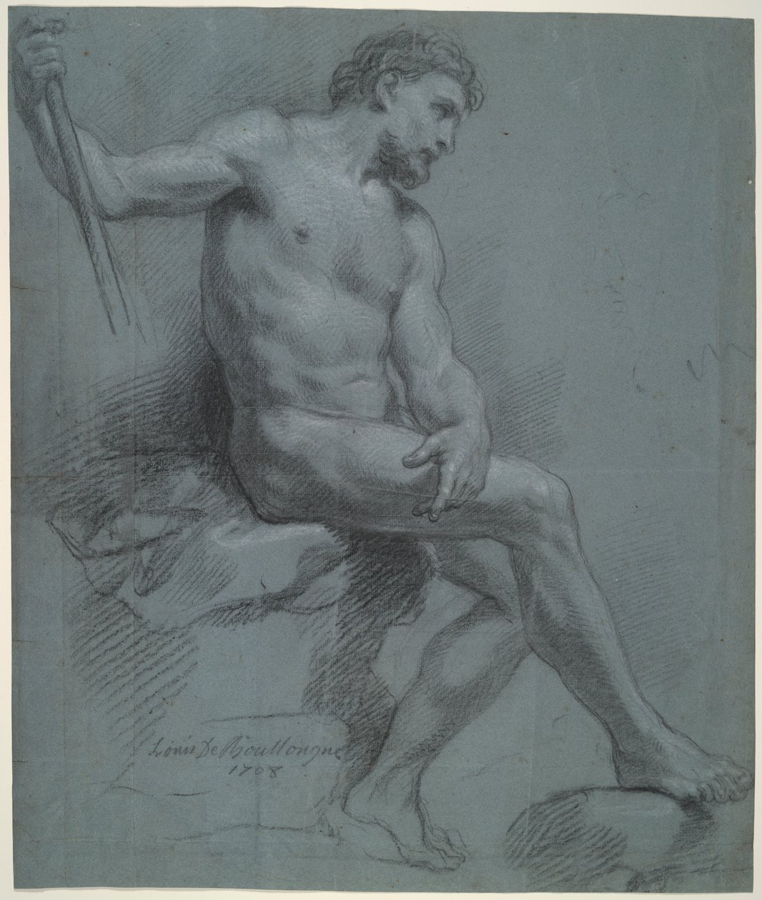 横顔の着席男性ヌード 作： Louis de Boullogne the Younger