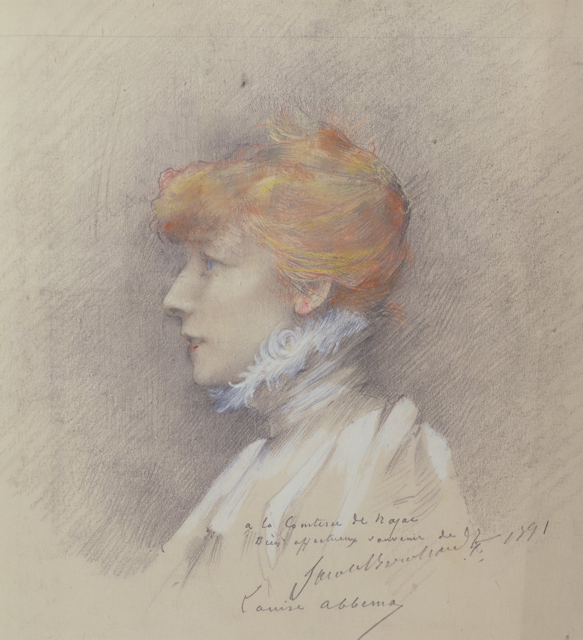 サラ・ベルナール（1844-1923）1891（紙にパステル） 作： ルイーズ・アベマ