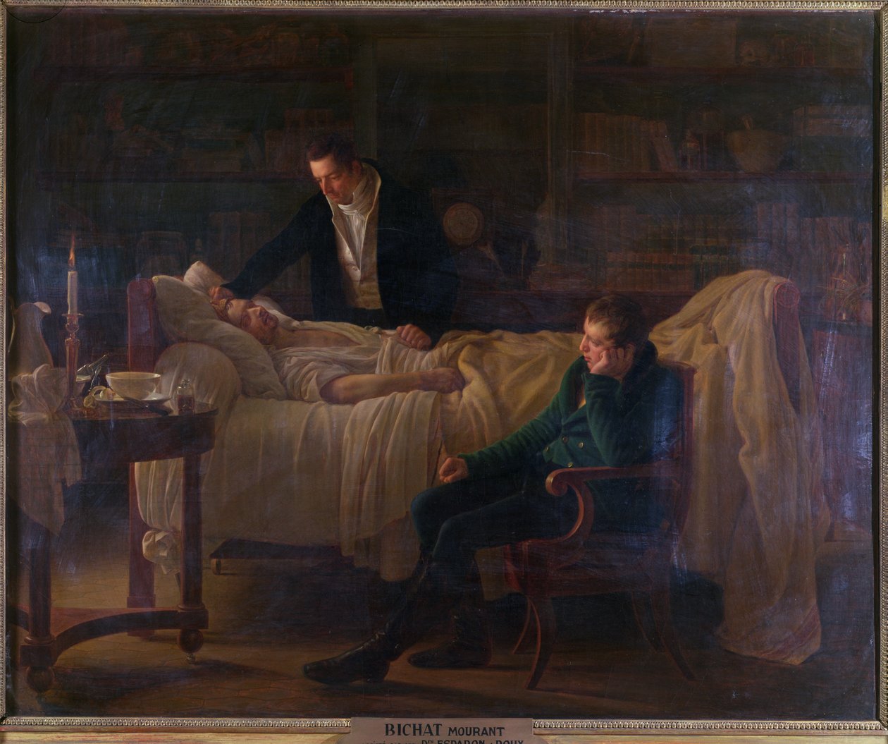 医師エスパロンとフィリベールジョセフルー（1780-1854）に囲まれて死ぬマリーフランソワザビエルビチャ（1771-1802） 作： ルイーズ・マリー・ジャンヌ・ハーセント