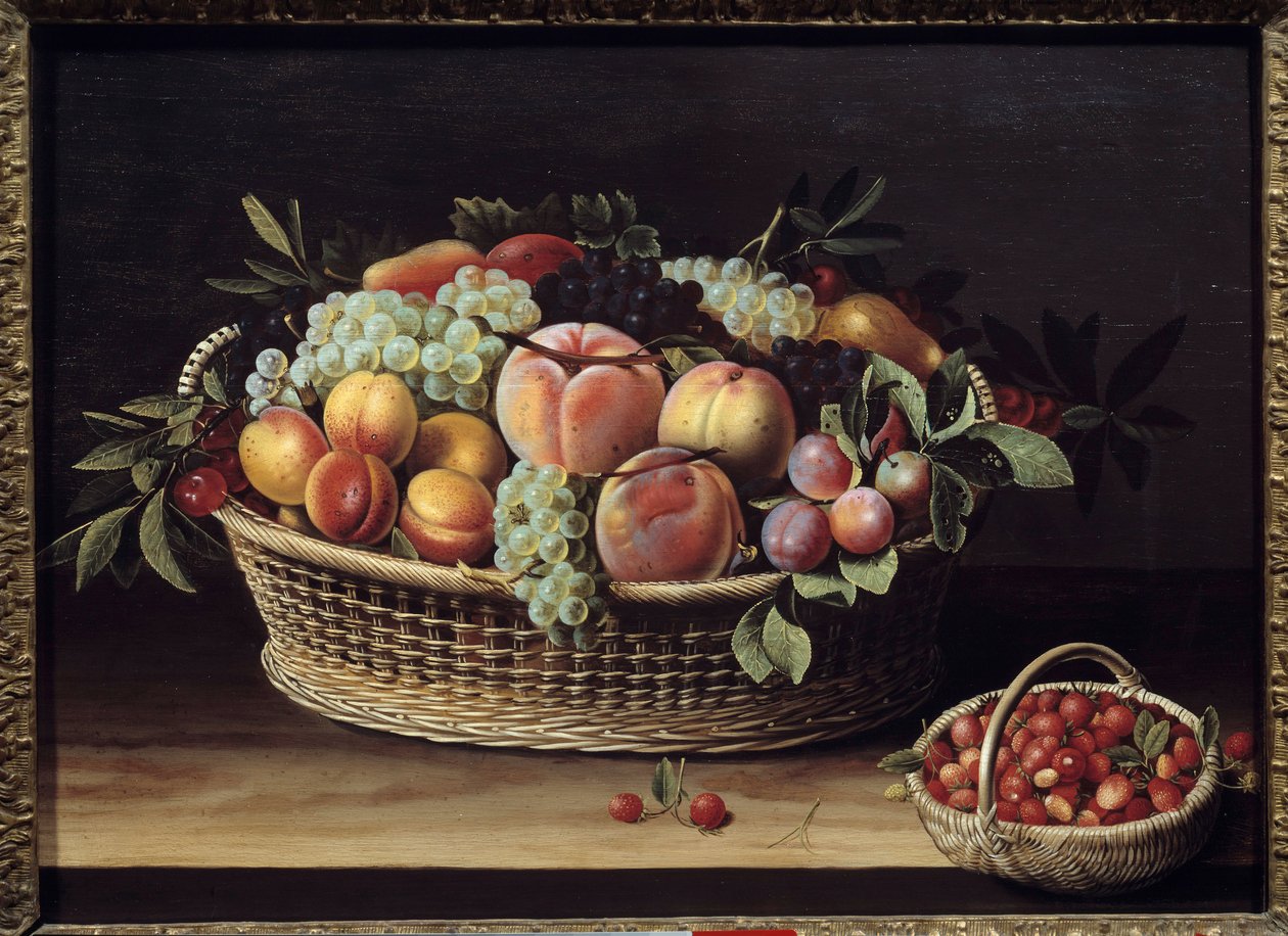 フルーツバスケットとイチゴバスケット ルイーズ・モイヨン（1610-1696）の絵画 1635年 トゥールーズ、Musee des Augustins 作： ルイーズ・モイヨン