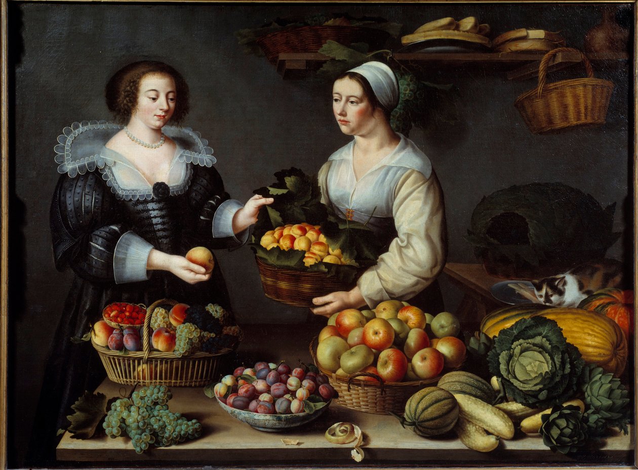 果物と野菜の商人 ルイーズ・モイヨン（1610-1696）による絵画 1630年 日1,20×1,65 m 作： ルイーズ・モイヨン
