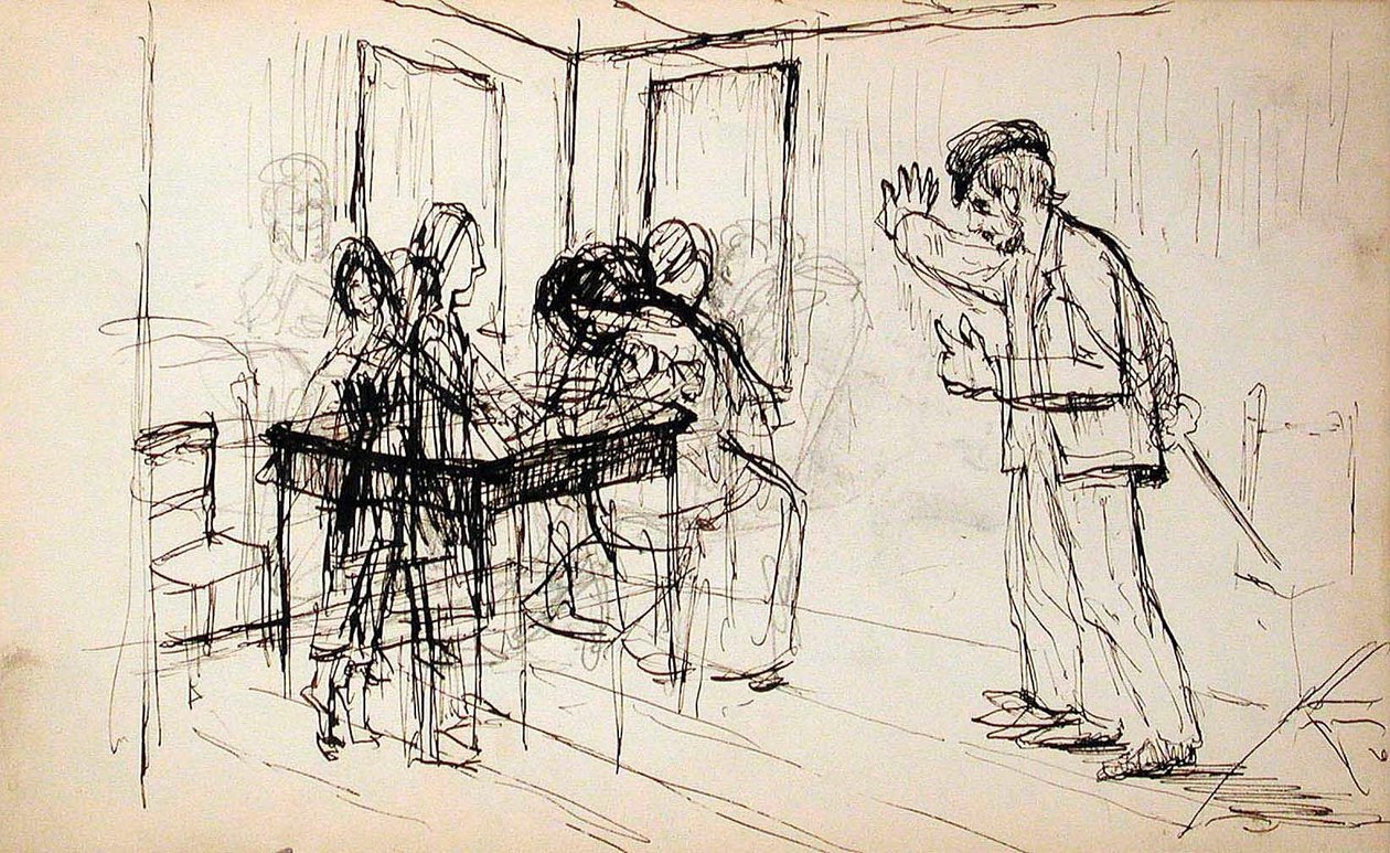丸太小屋（表）、室内の人物像（裏） 作： ロヴィス・コリント