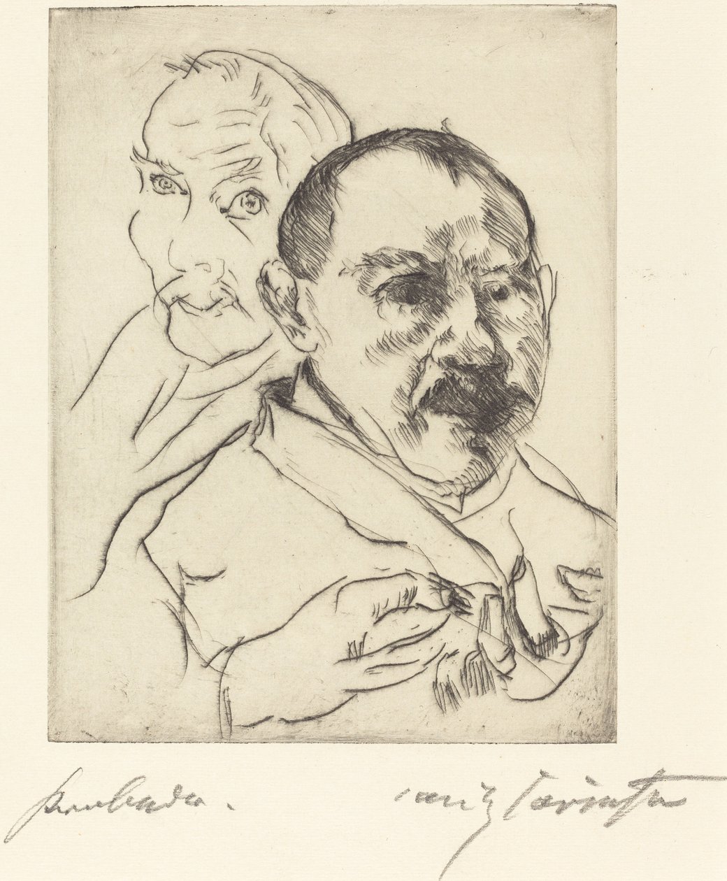 2 つの男性の頭の自画像のスケッチ、1915 年。 作： ロヴィス・コリント