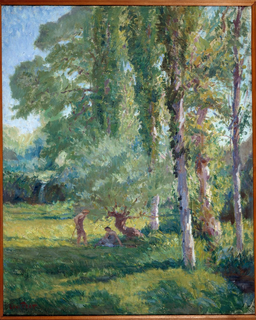 ポプラ並木の下の芝生の上のカップル ロイス・プラット（1879-1934）の絵画、20世紀。キャンバスに油彩。ドンゼール、市庁舎 作： ロイズプラット