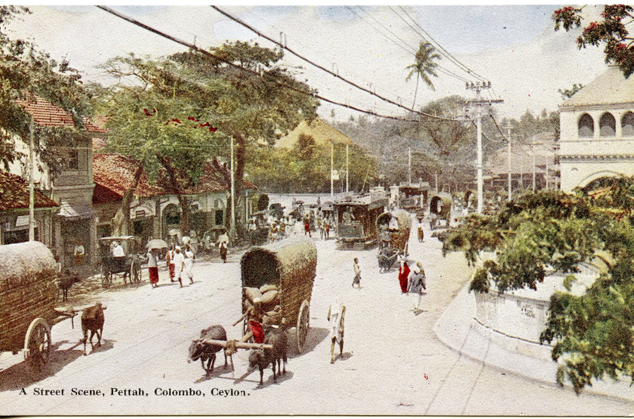 A Street Scene、Pettah、Colombo、Ceylon、c.1900-20（手描きの写真） 作： 株式会社セイロン・プラテ