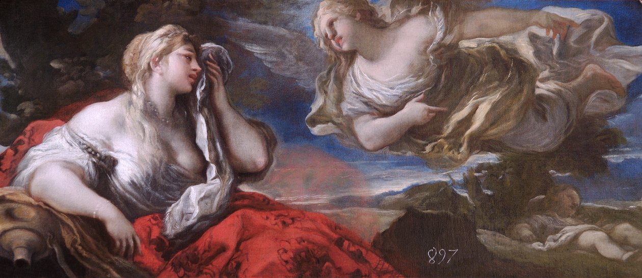 砂漠のハガルとイシュマエル c.1696（キャンバスに油彩） 作： ルカ・ジョルダーノ