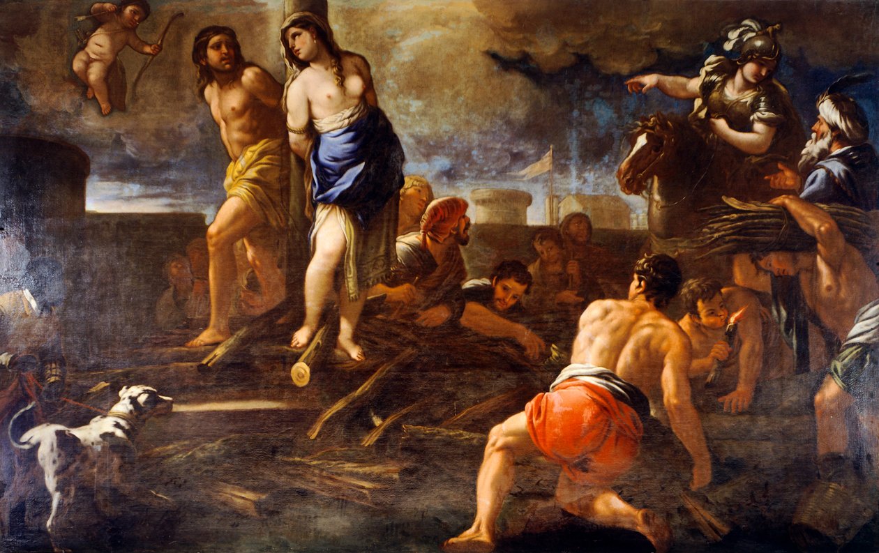 ルカ・ジョルダーノ（1632-1705）の「オリンドとソフロニア」、油彩・キャンバス 作： ルカ・ジョルダーノ
