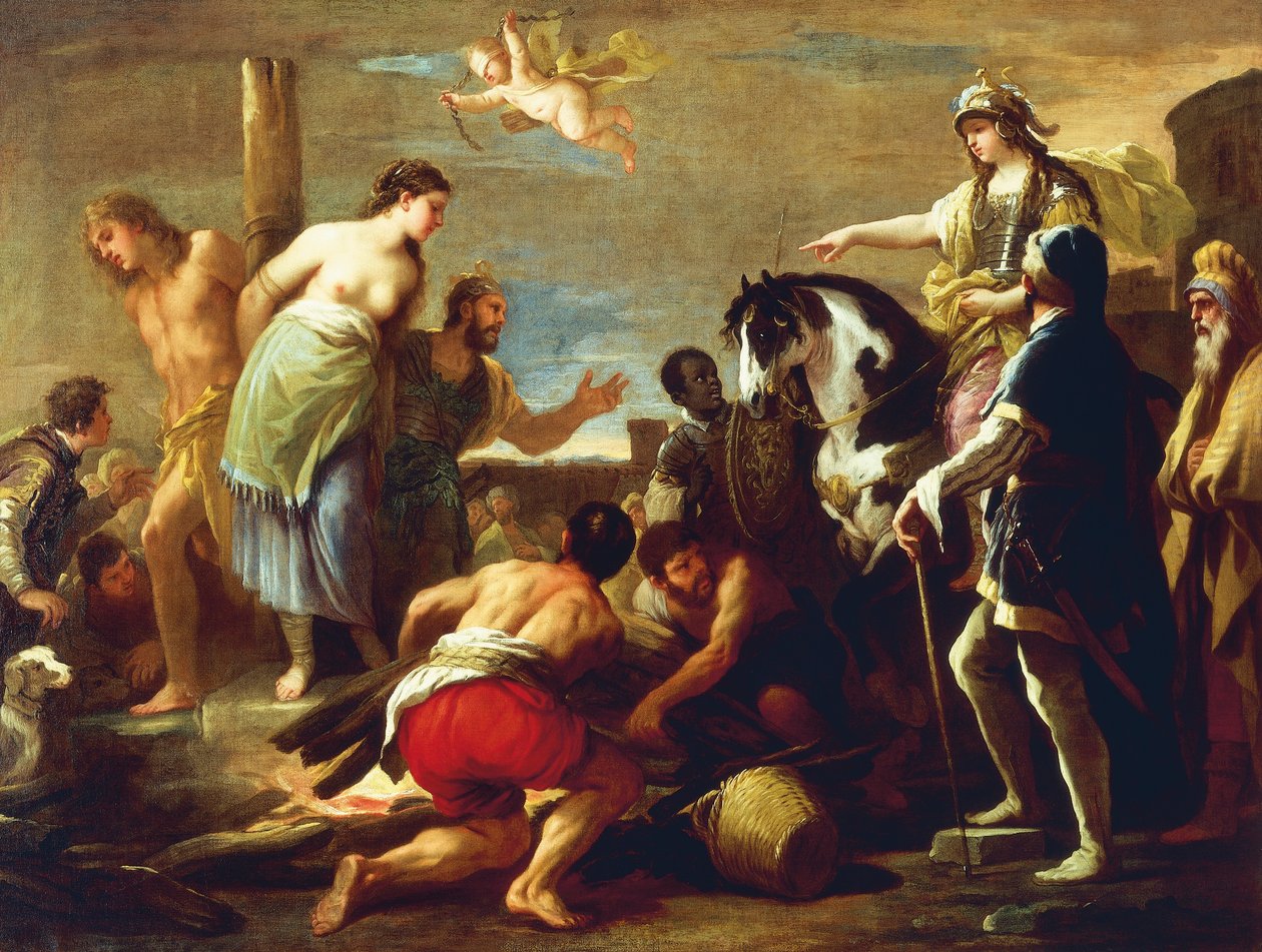 OlindoとSophronia、Luca Giordano、Canvasのオイル 作： ルカ・ジョルダーノ