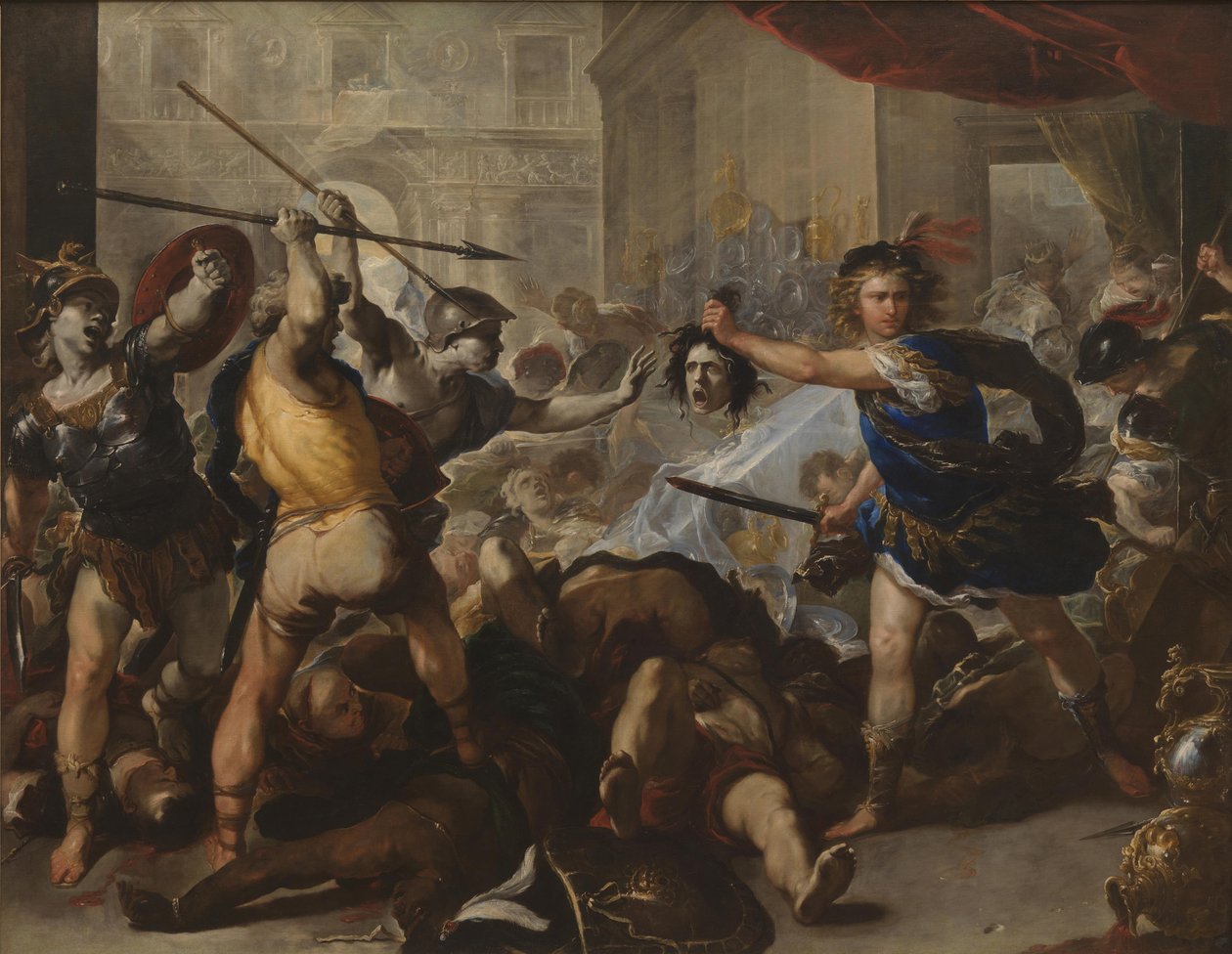 1680年代初頭、フィニアスとその追随者を石に変えたペルセウス 作： ルカ・ジョルダーノ