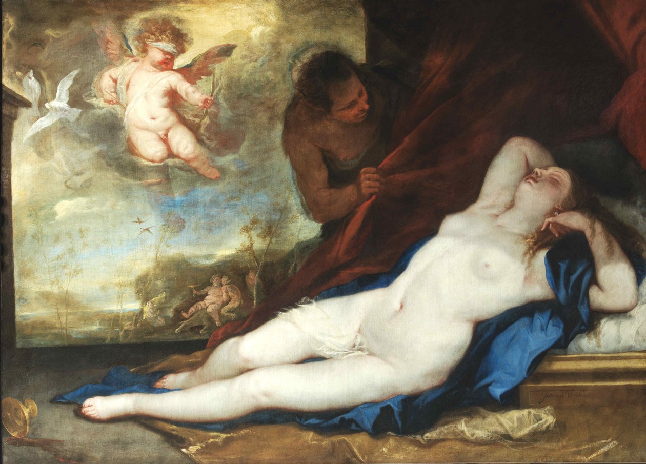 眠るヴィーナス、アモールとサテュロス、c。 1670年。 作： ルカ・ジョルダーノ